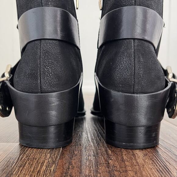 Vince Camuto Moto Buckle Boot Strappy Leather Wrap Western Zip Up Size 8.5 Black - Picture 8 of 15